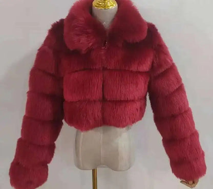 DEAT Fashion Women's Faux Fur Coat Lapel Zipper Long Sleeves Loose Thick Imitation  Fur Short Jacket Winter New 7AB6103