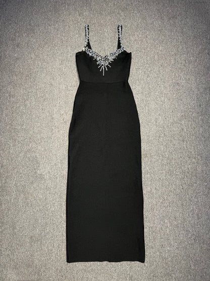 Sexy Spaghetti Strap Diamonds Bandage Dress Women Black Sleeveless Rhinestones Bodycon Dresses celebrity Evening Party...