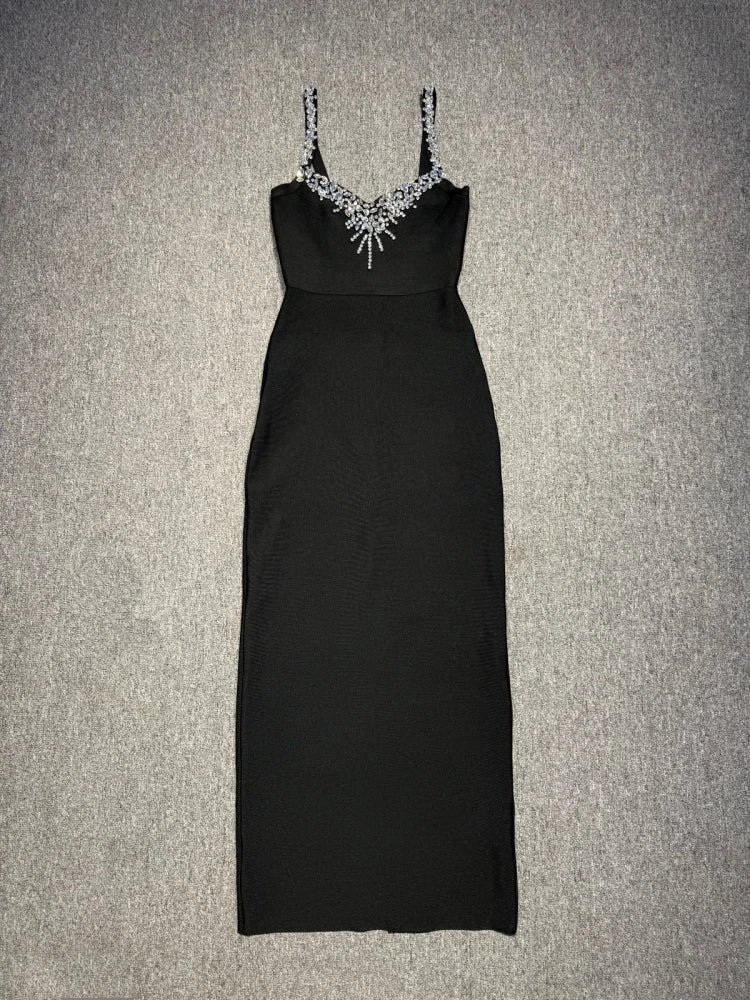 Sexy Spaghetti Strap Diamonds Bandage Dress Women Black Sleeveless Rhinestones Bodycon Dresses celebrity Evening Party...