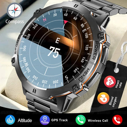 2025New Outdoor Military GPS Compass Smart Watch Men 1.73"HD AMOLED Screen 1000MAH Heart Rate BT Call IP68 Waterproof Smartwat
