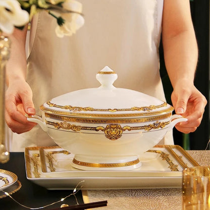 European Gold Luxury Tableware Designer Wedding Party Fine Bone China Dinnerware Sets Christmas Restaurant Vaisselle Dishes