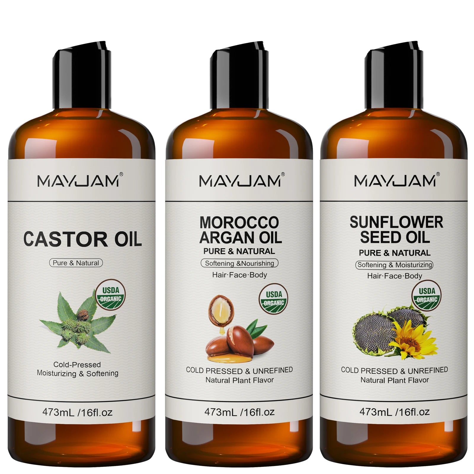 USDA Organic Sunflower Seed for Skin & Hair Cold-Pressed Pure Natural Sweet Almond Moroccan Argan Massage Oil...