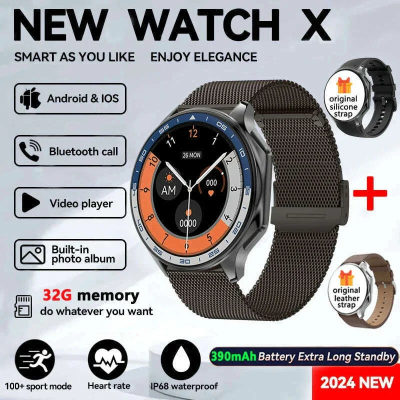 2025 New For Man DT Watch X Smart Watch Men 32GB Memory AMOLED HD Screen Bluetooth Call NFC Heart rate waterproof SmartWatch