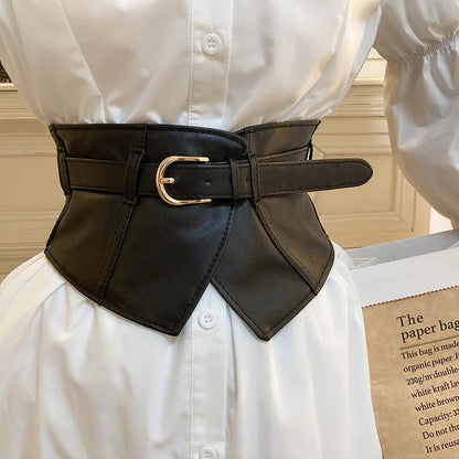 Classic Pin Buckle Wide Belts Black Elastic PU Waistband Trendy Corset Waspie Belt Classic Dress Coat Girdle For Women Girls