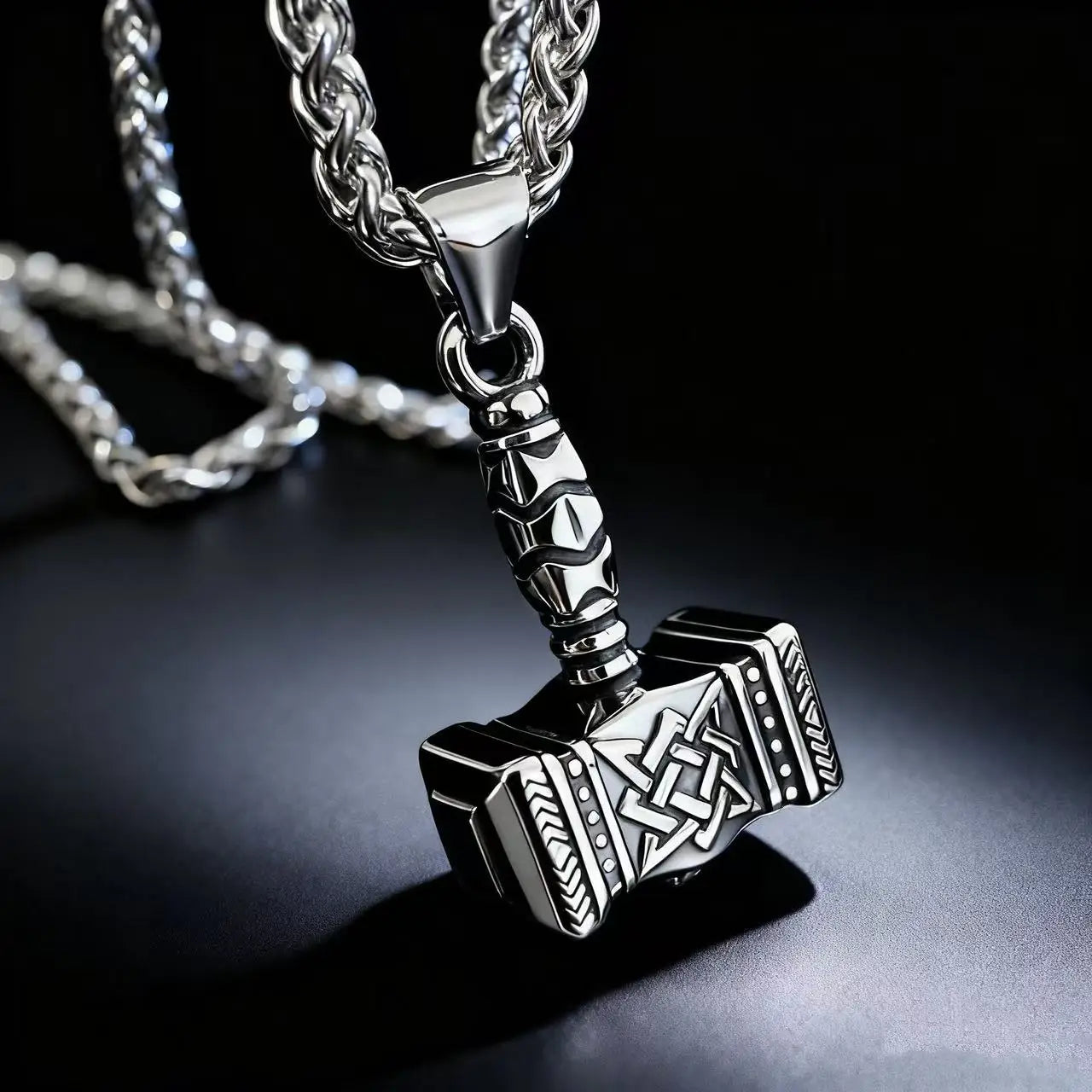 HNSP 316L Stainless Steel Norse Mythology Mjolnir Odin Rune Thor Hammer Pendant Necklace For Men Gift Viking Jewelry Accessories
