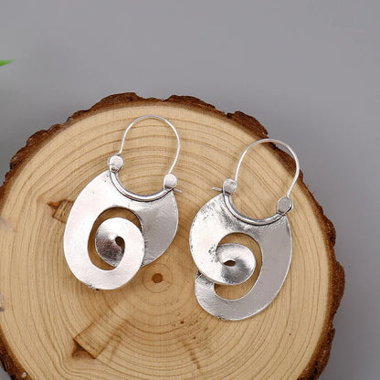 Gypsy Curl Metal Hoop Earrings for Women Jewelry Tribal Silver Color Hollow Spiral Winding Hanging Dangle Earrings - Kimlud