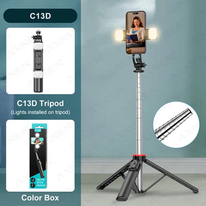 C12D/C13D Tripod for Phone and Action Camera Gopro Stand with Fill Light Remote Control for Mobile Vlog Shooting Live Recording