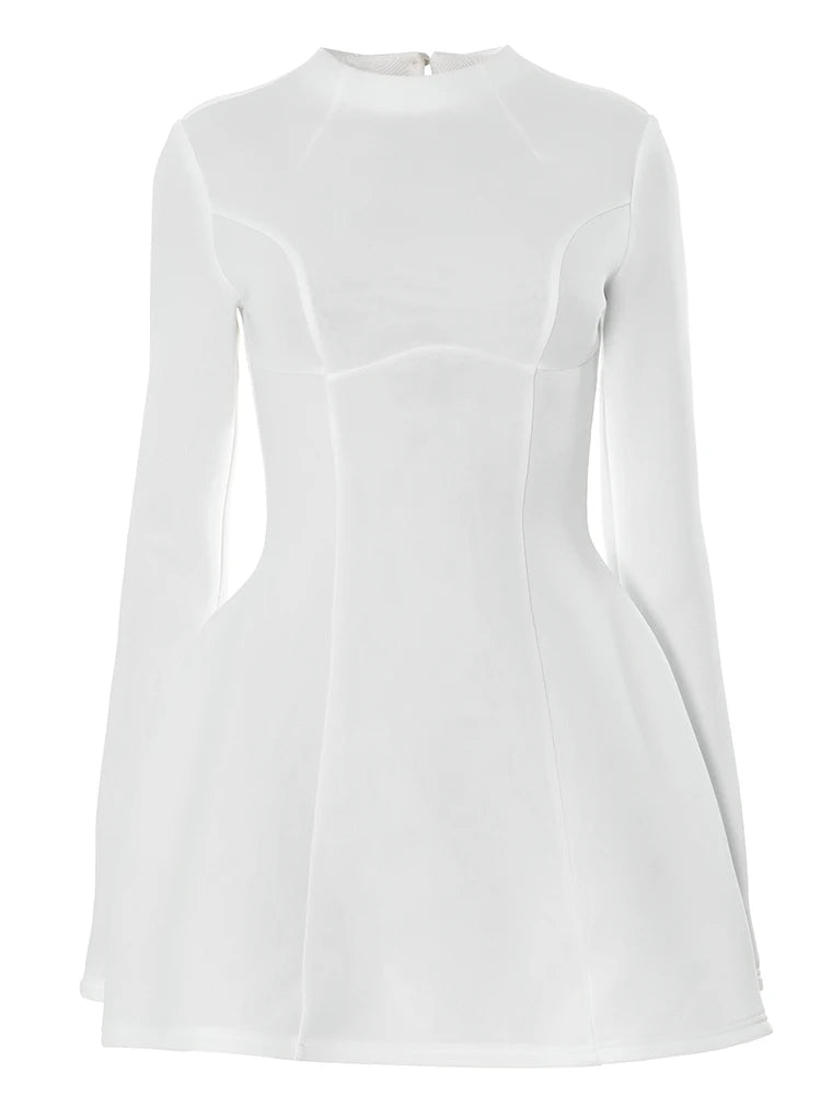 Women's New in dress novelty 2025 long sleeve Short dresses elegant party Casual Simple solid white black fashion Backless skirt - Kimlud