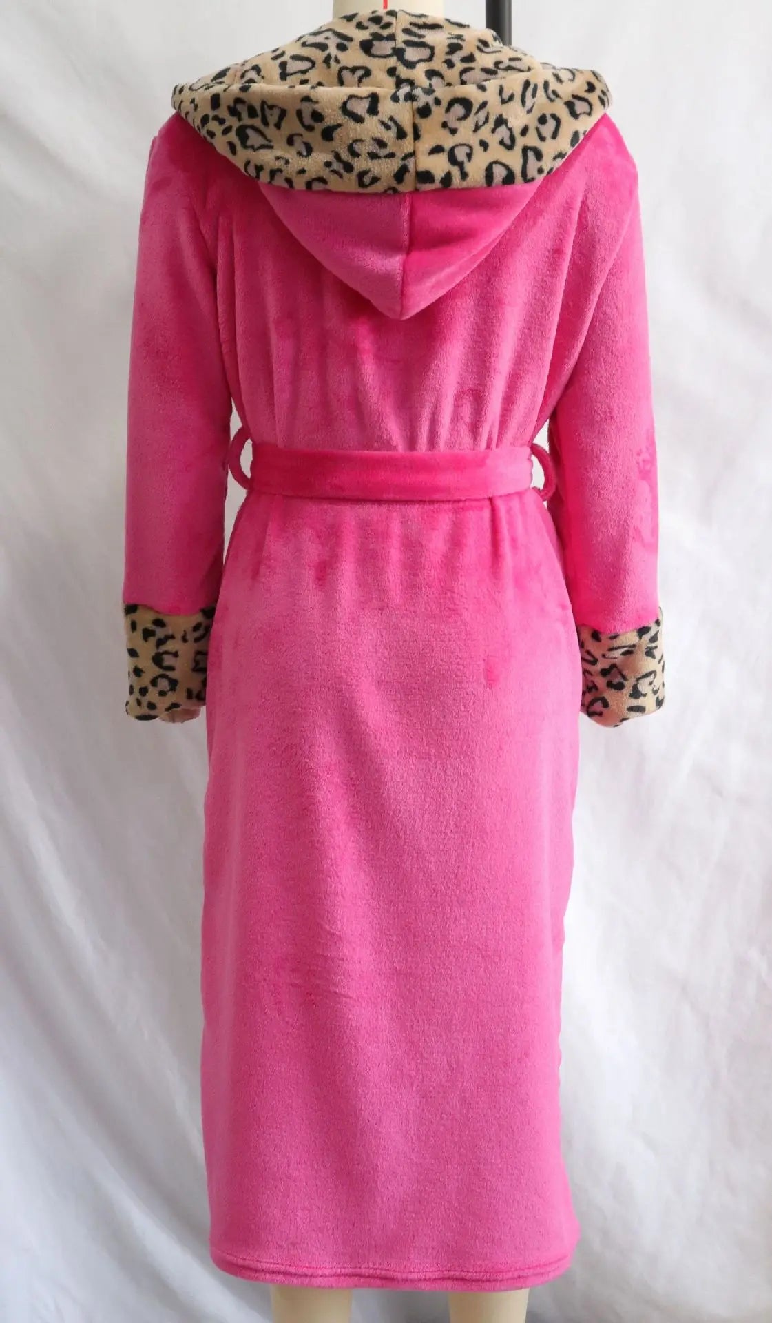 Warm Flannel Bathrobe Gown Women Sexy Leopard Print Robe with Belt Thicken Autumn Winter New Kimono Hooded Nightgown Loungewear