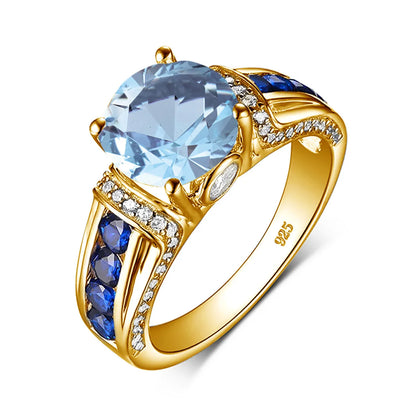 Unique Mystic Topaz Gold Ring For Woman With Stone 8*8mm Round Large Cocktail Rings Party Luxury Designer Jewelry Birthday Gift