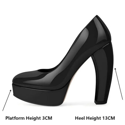 Onlymaker Women Round Toe Platform Patent Leather Chunky Heel Pumps High Heeled  Office Dress Classic Pumps Heels