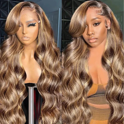 13x4 HD Highlight Ombre Body Wave Wigs Human Hair P4/27 Blonde Brown Wig13x6 Lace Frontal Wig Colored Human Hair For Women - Kimlud