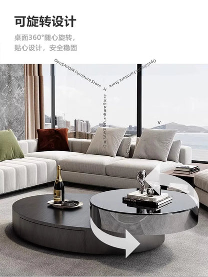 Italian Luxury Oval Coffee Tables Modern Minimalist Rotatable Center Coffee Table Set Stainless Steel Living Room...