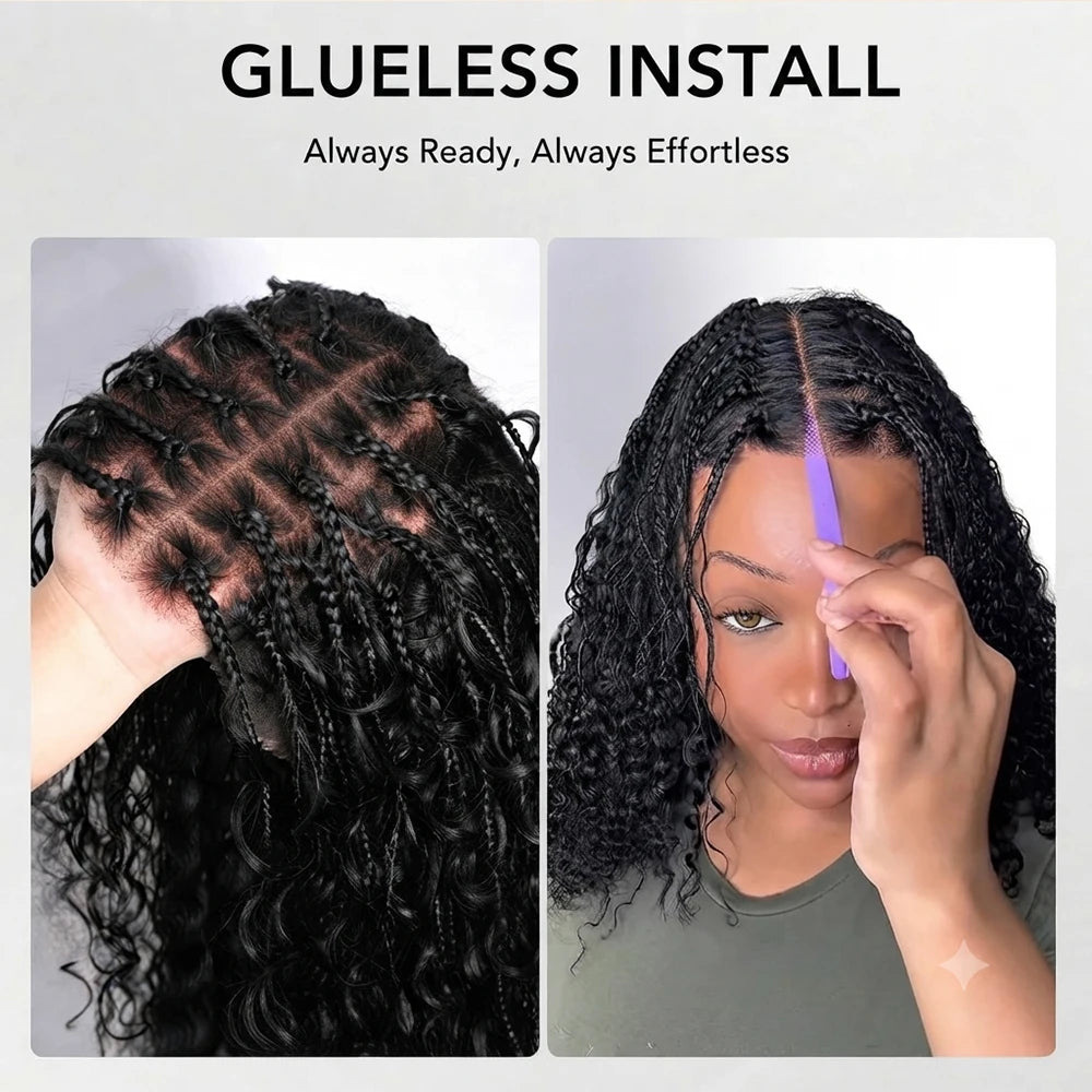 Knotless Boho Braids HD 13x6 Lace Frontal Human Hair Wig Braided Wigs Glueless Raw Human Hair Wigs Boho Braided Hair Wig
