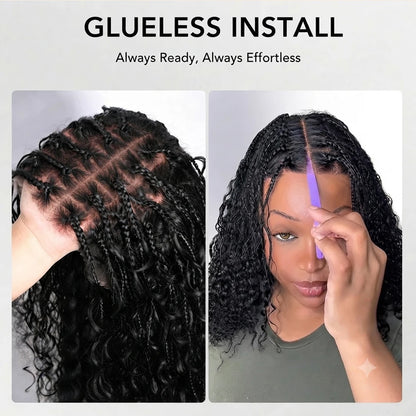 Knotless Boho Braids HD 13x6 Lace Frontal Human Hair Wig Braided Wigs Glueless Raw Human Hair Wigs Boho Braided Hair Wig