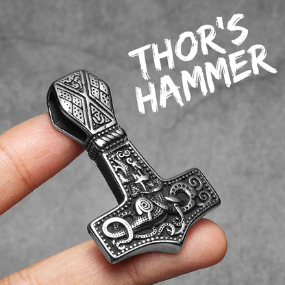 Viking Thor's Hammer Double Side Carving Men Necklaces With Pendant Stainless Steel Jewelry Male Women Punk  Accessories Gifts