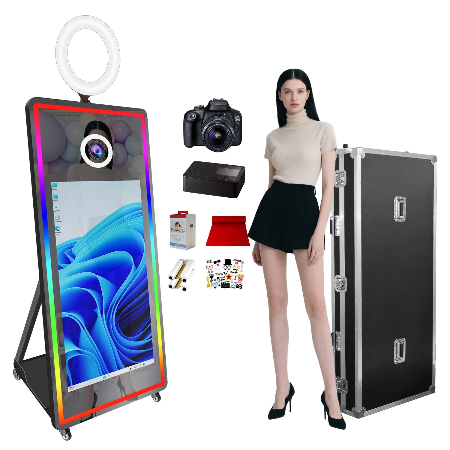 Portabl Magic Mirror Photo Booth 43 inch Touch Screen Camera photoBooth with LED and Flight Case Selfie for Wedding Party Events - Kimlud