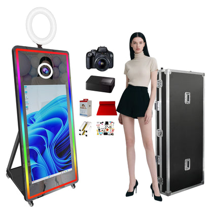 Portabl Magic Mirror Photo Booth 43 inch Touch Screen Camera photoBooth with LED and Flight Case Selfie for Wedding Party Events - Kimlud