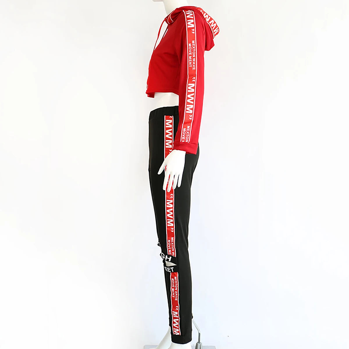 Oshoplive Women Fashion Letter Printed Crop Hoodies Long Sleeves Tops & Holes Pants Sports Suits Gym Sportswear Two...