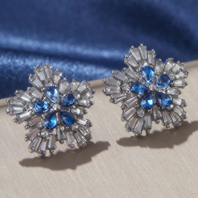 Gorgeous Blue Cubic Zirconia Stud Earrings Engagement Wedding Party Accessories for Women Blue Earrings Fashion Jewelry...