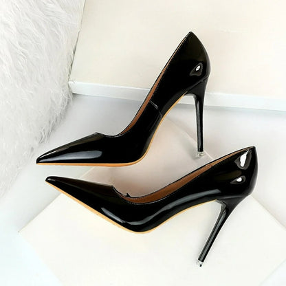 Fashion Women's High Heels Shallow Pumps Simple Office Shoes Pointed Toe Ladies Wedding Shoes Sexy Painted Leather Women Shoes