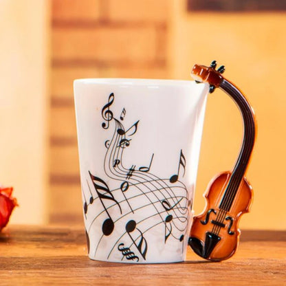 1pcs Ceramic Music Cup Mug Electric Guitar Instrument Creative Coffee Cup Enamel Porcelain Guitar Violin Style | Kimlud...