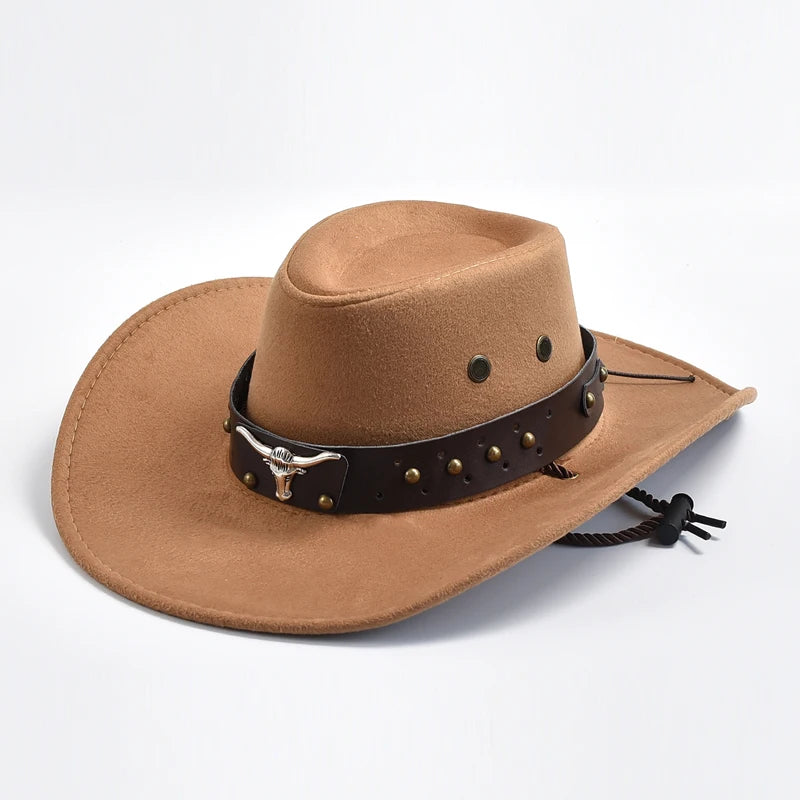 Artificial Suede Western Cowboy Hats Vintage Big-edge Gentleman Cowgirl Jazz Hat Holidays Party Cosplay Hat | Kimlud Mid...