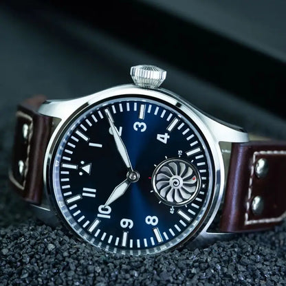Hruodland 43mm Pilot Men's Manual Mechanical Watch Sapphire Crystal BGW-9 Night Light Turbine Retro Waterproof 5Bar reloj hombre