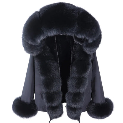 MAOMAOKONG Winter Clothes Women Natural Fur Coat Real Raccoon Fur Collar Parkas Remove Faux Fur Lining Warm Thick Short Jacket