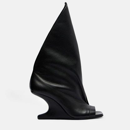 2026 European and American Women's Trendy, Niche, Personalized, Unique, Sloping, Sexy, Open Toed, Fishmouth, Sleeve Short Boots - Kimlud