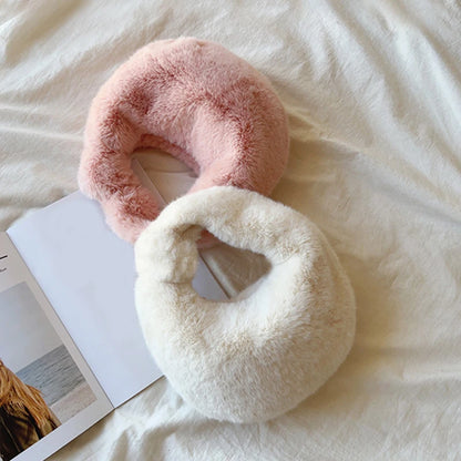 Solid Color Plush Dumpling Bag Simple Style Niche Design Faux Fur Handbag Tote Small Women's Underarm Hobo Bag