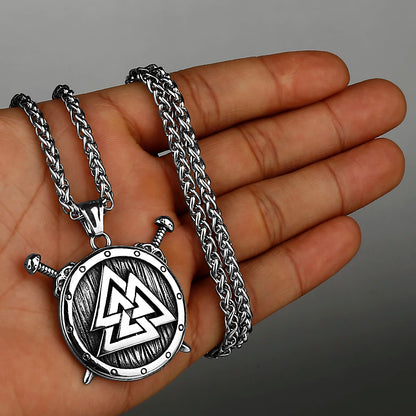 316L Stainless Steel Viking Shield Sword Valknut Amulet Rune Men's Necklace Pendant Birthday Gift Jewelry Wholesale