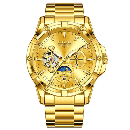 LIGE New Tourbillon Automatic Watches For Men Fashion Business Watch Men Luxury Sports Waterproof Men's Mechanical Wristwatch