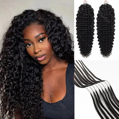 Deep Wave Crochet Human Hair Bundles Boho Braid Hair 100% Remy Pre-Separated Feather Invisible Crochet Hair Extensions For Women