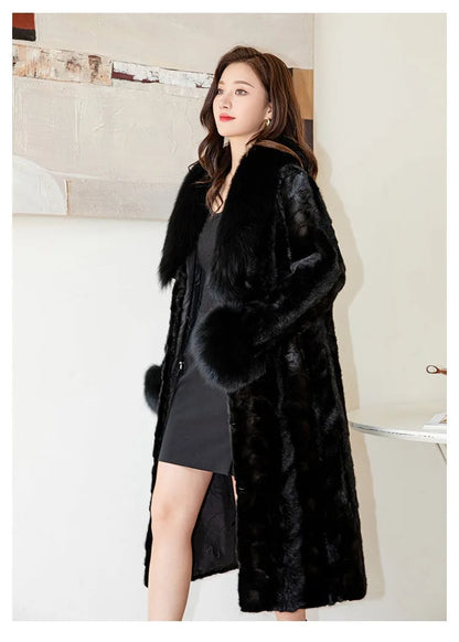 Women's Long Thickened Oversized Fox Fur Collar Warm Genuine Mink fur Coat Fashion New high quality Real Fur Coat