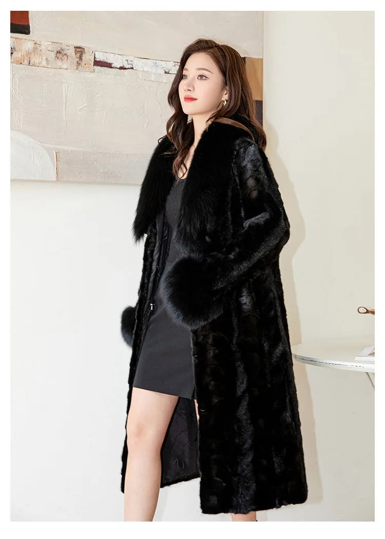 Women's Long Thickened Oversized Fox Fur Collar Warm Genuine Mink fur Coat Fashion New high quality Real Fur Coat