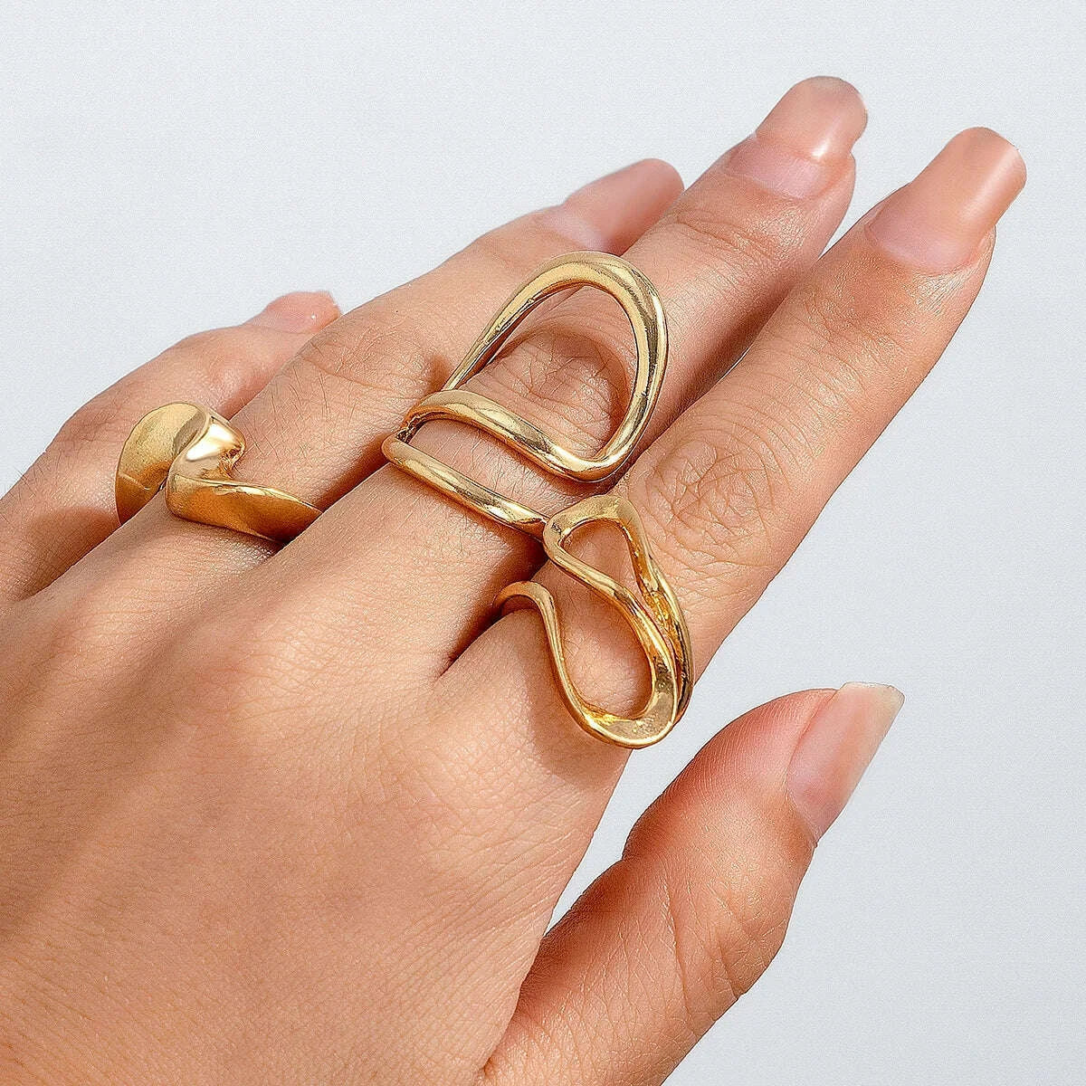 Ingemark 3Pcs Creative Irregular Twisted Metal Open Rings for Women Vintage Geometric Adjustable Finger Ring Couple Accessories