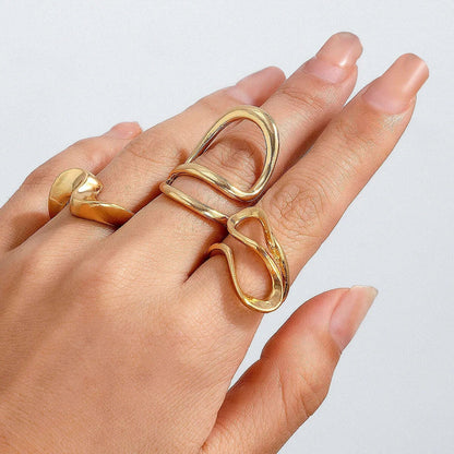 Ingemark 3Pcs Creative Irregular Twisted Metal Open Rings for Women Vintage Geometric Adjustable Finger Ring Couple Accessories