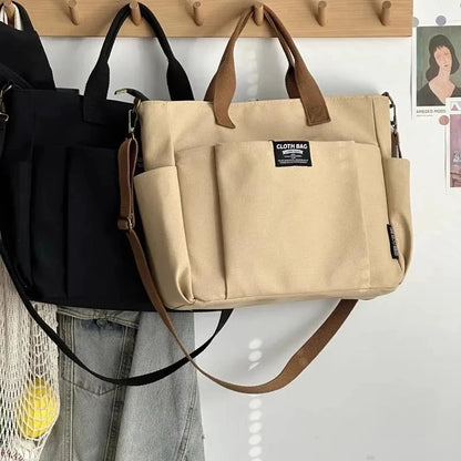Urban Minimalist Female Student Large Capacity Commuting Horizontal Canvas Single Shoulder Diagonal Cross Portable Tote Bag - Kimlud