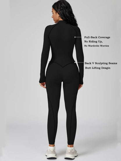 VITALINOVO Womens Running Onesie Athletic Romper Pants Long Sleeve Zip Up Hiking Outfits One Piece Workout Bodycon Jumpsuits