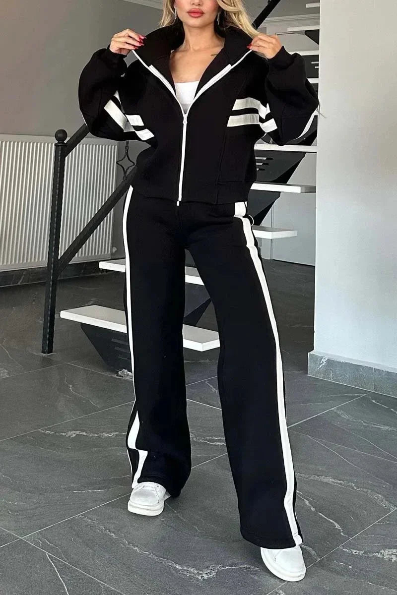 Women Two Piece Set Pants Sets Striped Jacket Matching Sets Y2k Tops Tracksuit Autumn Spring Long Pant Casual Outfit Suits 2025