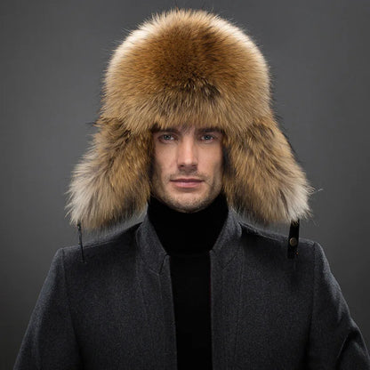 Hot high-end luxury fur hat Men's fox fur hat Lei Feng cap ear cap fur necessary hat Real fur hat 100% Sheepskin top fox hat