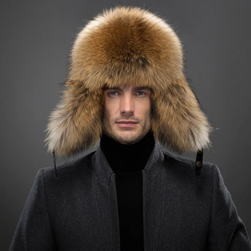 Hot high-end luxury fur hat Men's fox fur hat Lei Feng cap ear cap fur necessary hat Real fur hat 100% Sheepskin top fox hat