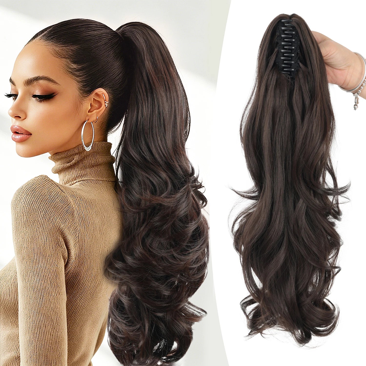 Synthetic Claw Ponytail Extensions 20inch Wavy Clip Claw Ponytail Hair for Women Ladies Daily Party Holiday | Kimlud Mid...