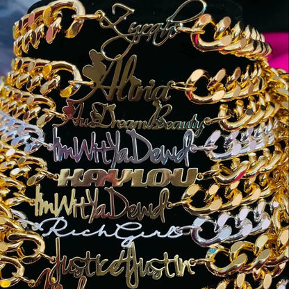 DUOYING Gothic Initial Letter Drop Choker Necklace Gold Plated Thick Cuban Link Chain Old English for Women Custom Jewelry Gif