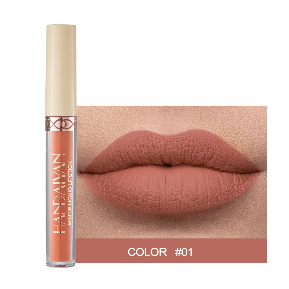 Handaiyan 12 Colors Matte Dark Purple Lip Gloss Longlasting Red Nude Nude Liquid Lipsticks Non-stick Cup Lip Tint Makeup Pigment