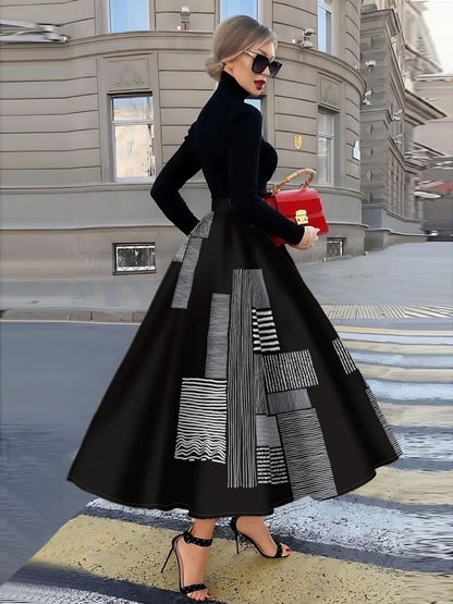 Printed Design suitable for all four seasons Geometric Stripes And Lines Pattern vacation style elegant style women's half skirt