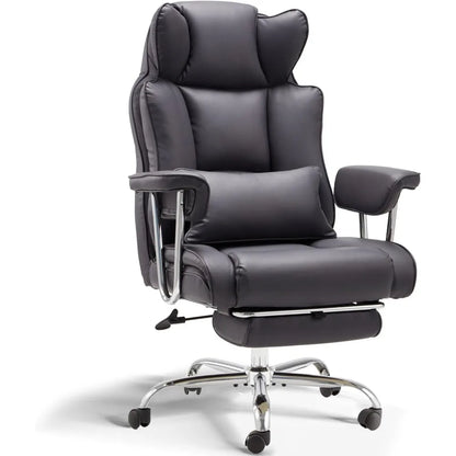 ergonomic large-size executive reclining office chair with footrest and adjustable high back leather seat