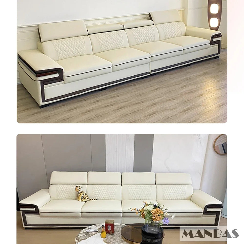 Linlamlim Premium Italian Genuine Leather Sofa Set for Living Room with Adjustable Headrests, Bluetooth Speaker, Wireless Charge