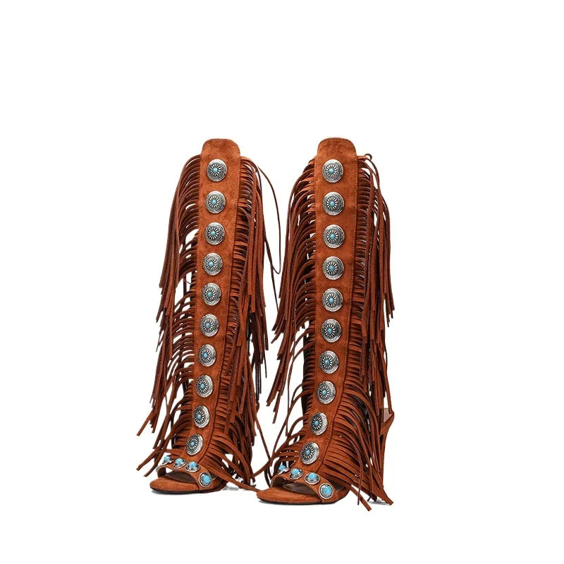 Sandalias Mujer 2025 Summer Women Sandals Peep Toe Sexy Lace Up Knee High Shoes Zapatos De Mujer High Heels | Kimlud...